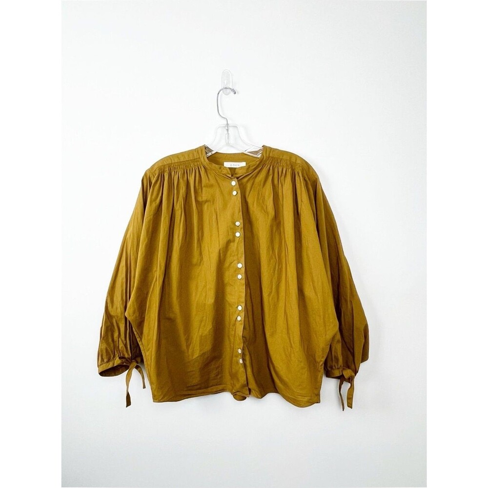Doen Button-Front Mustard Balloon-Sleeve Blouse M